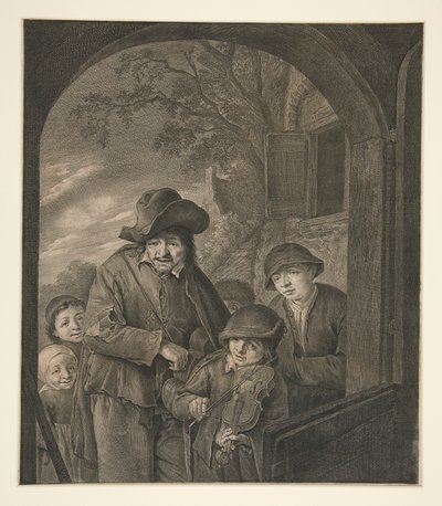 Zonder titel (Muzikanten bij een herbergdeur) door Cornelis Visscher