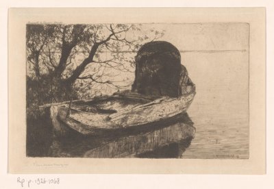 Aangemeerde roeiboot met een overkapping door Cornelis Vreedenburgh (signed by artist)