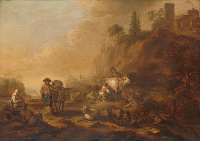Landschap met herders en hun kuddes door Cornelis de Bie