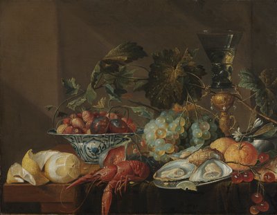 Stilleven met Kreeft, Oesters en Fruit, laat 1600s of vroeg 1700s door Cornelis de Heem