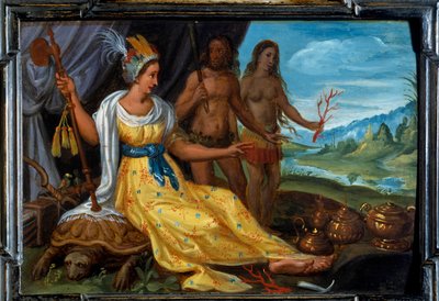 Vier delen van de wereld: Amerika. Schilderij door Cornelis De Baellieur (1607-1671), Vlaamse school door Cornelis de I Baellieur