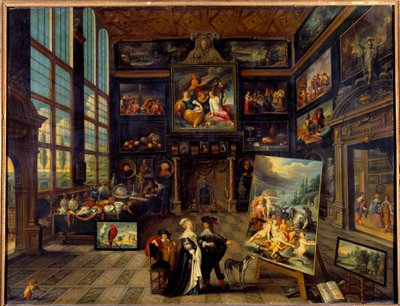 Binnenaanzicht van een galerij van schilderijen en kunstwerken Schilderij door Cornelis de Baellieur (1607-1671) 1637 door Cornelis de I Baellieur