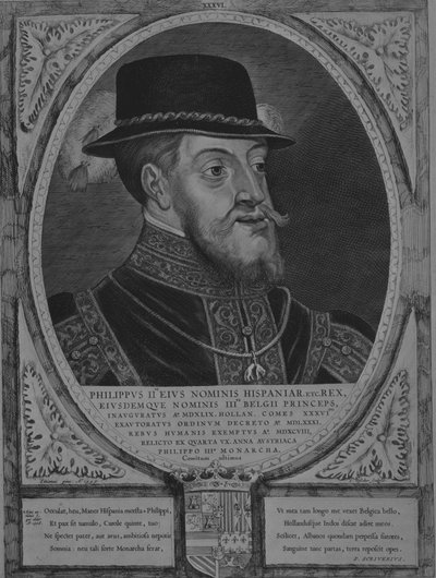 Filips II, Koning van Spanje, uit de serie Graven en Gravin van Holland, Zeeland, en W..., 1650 door Cornelis de Visscher