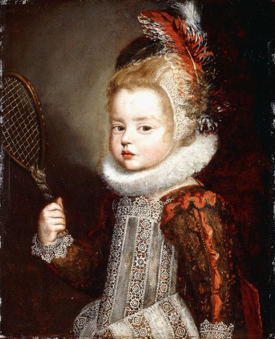 Portret van een meisje, half lengte, met een tennisracket door Cornelis de Vos
