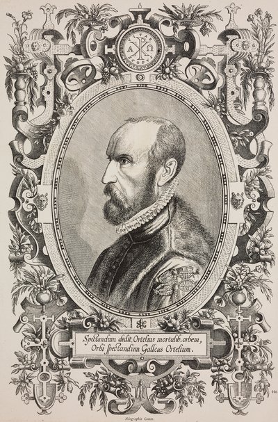 Portret van Abraham Ortelius (1528-1598), gravure door Cornelius Galle de Oudere (1576-1650) uit L