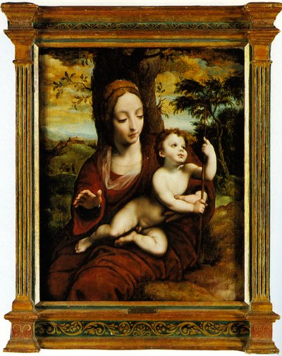 De Madonna en Kind in een landschap door Cornelis van Cleve