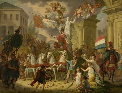 Allegorie van de triomftocht van de Prins van Oranje, de toekomstige koning Willem II, als de held van Waterloo, 1815 door Cornelis van Cuylenburgh (II) (signed by artist)