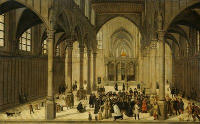 Kerkinterieur met Christus die predikt voor een gemeente door Cornelis van Dalem (attributed to)