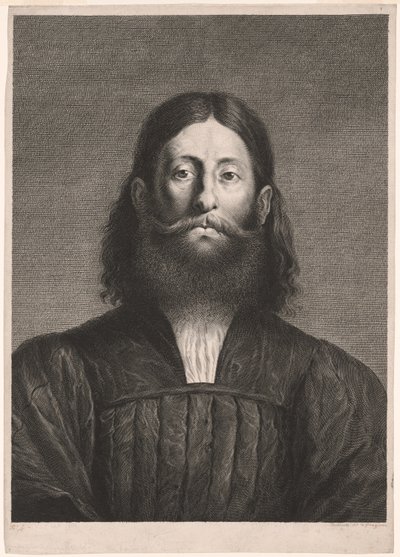 Portret van een man met baard (zogenaamd portret van Giorgione), uit Cabinet Reynst; Variarum imaginum a celeberrimis artificibus pictarum Caelaturae (Cabinet Reynst: Gravures van verschillende afbeeldingen geschilderd door beroemde kunstenaars) door Cornelis van Dalen II