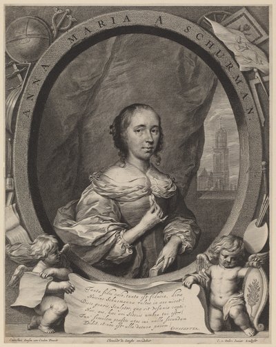 Anna Maria van Schurman door Cornelis van Dalen the Younger, after Cornelis Jonson