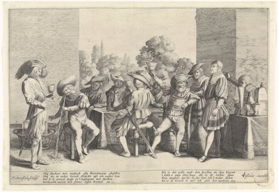 Edellieden rond een rijk gedekte tafel door Cornelis van Kittensteyn