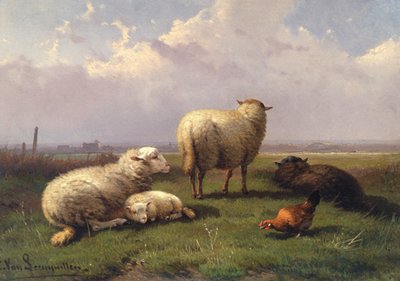 Schapen die sluimeren in een weiland door Cornelis van Leemputten