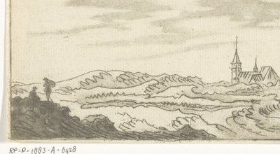 Duinlandschap met een kerk door Cornelis van Noorde