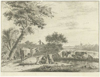 Landschap met koeien door Cornelis van Noorde