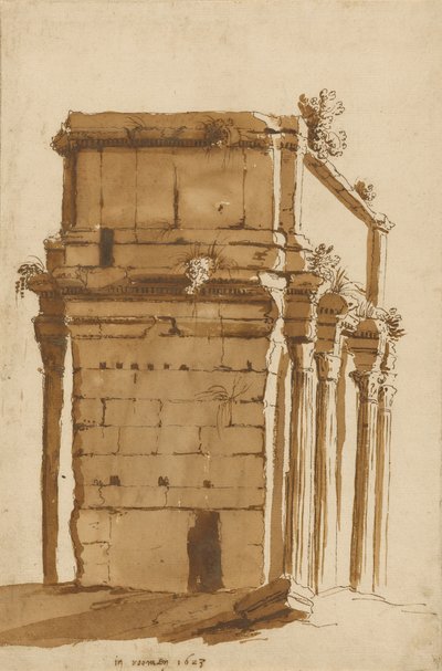 De boog van Septimius Severus, Rome door Cornelis van Poelenburgh