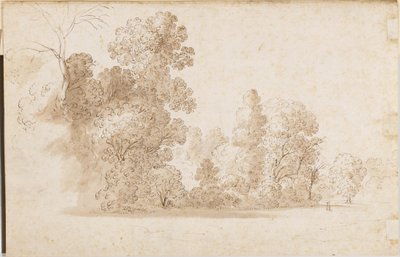Een bosrijk landschap door Cornelis van Poelenburgh or Poelenburch