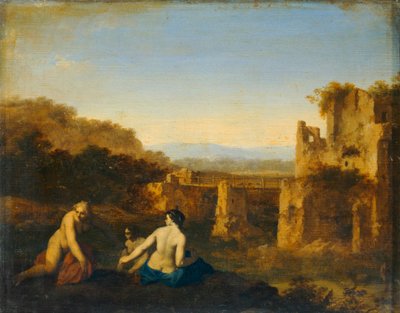 Zwemmers bij oude ruïnes ... door Cornelis van Poelenburgh or Poelenburch