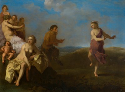 Nimfen en een sater door Cornelis van Poelenburgh or Poelenburch
