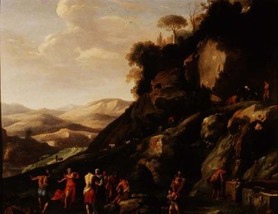 Boeren dansen in een Landschap door Cornelis van Poelenburgh or Poelenburch