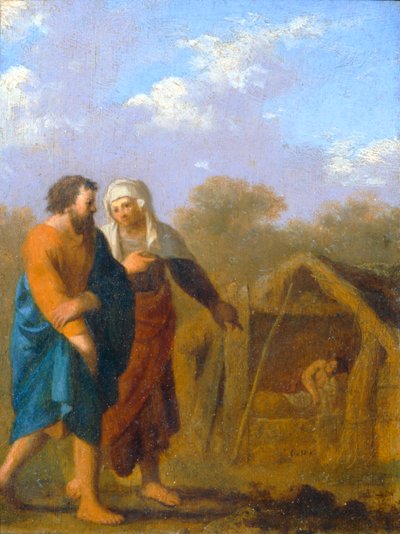Sarah vraagt Abraham om Hagar als zijn tweede vrouw te nemen ... door Cornelis van Poelenburgh or Poelenburch