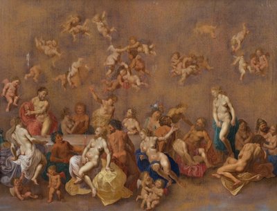 Het feest van de goden, 1600s door Cornelis van Poelenburgh or Poelenburch