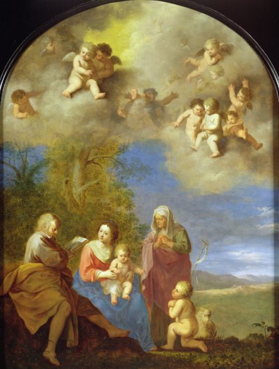 De Heilige Familie (paneel) door Cornelis van Poelenburgh or Poelenburch