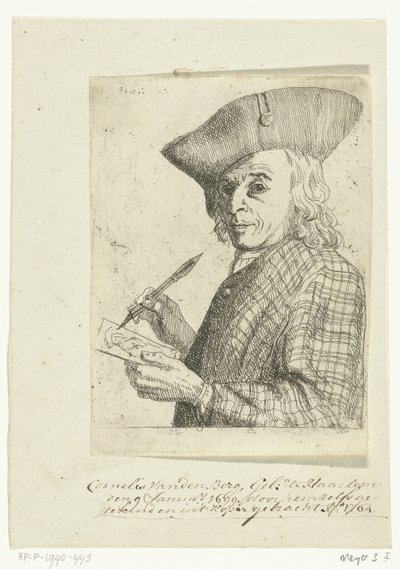 Zelfportret met pen en tekening door Cornelis van den Berg