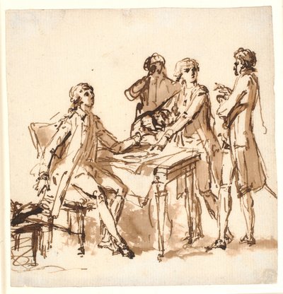Vier mannen aan een tafel bespreken een project door Cornelius Høyer
