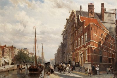 Een uitzicht op het Makelaers Comptoir aan de Nieuwezijds Voorburgwal, Amsterdam, 1883 door Cornelis Springer