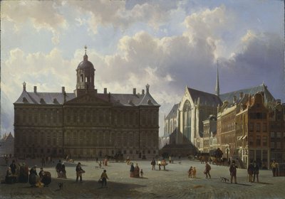 De Dam met het Koninklijk Paleis, Amsterdam, 1855 door Cornelis Springer