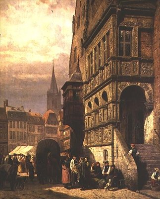 Stadhuis en Marktplein, Halberstadt door Cornelius Springer