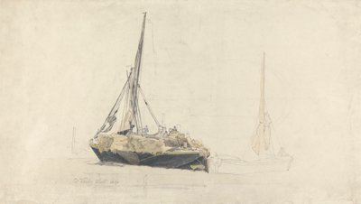 Een zeilpraam die wordt geladen met hooi, december 1827 door Cornelius Varley