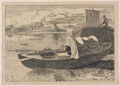 Boten op een Rivier, Windmolen in de Verte door Cornelius Varley