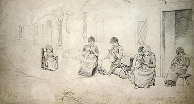 Kinderen buiten hun school op Market Hill, Ierland door Cornelius Varley