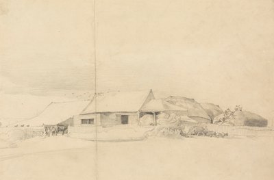 Boerderijgebouwen met Stapelmakers door Cornelius Varley