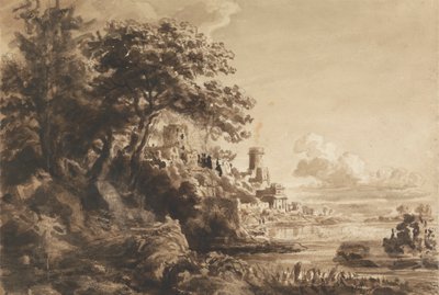 Landschap met kasteel door Cornelius Varley