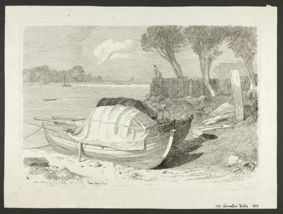 Aangespoelde boten door Cornelius Varley