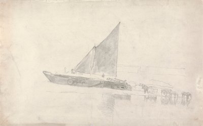 Studie van boten met paarden en karren door Cornelius Varley