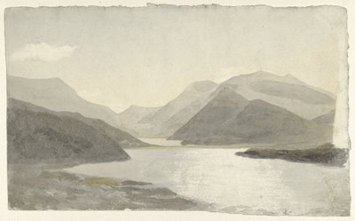 Zonlicht op een meer bij Snowdon, Llanberis, Noord-Wales door Cornelius Varley
