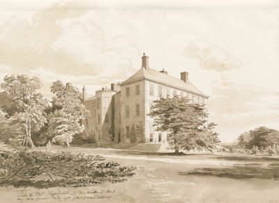 Wrottesley Hall: sepia tekening, aug 1820 door Cornelius Varley