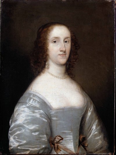 Portret van een dame in wit door Cornelius the elder Johnson