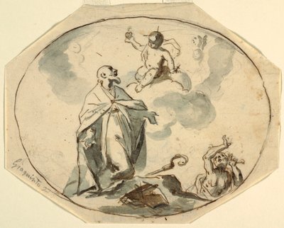 Bisschop heilige aanbiddende Christus kind door Corrado Giaquinto