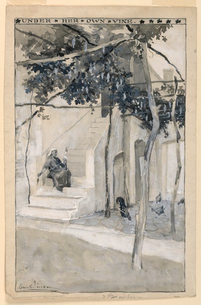 Onder haar eigen wijnstok, illustratie voor "Modern Athene" door Corwin Knapp Linson