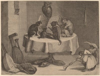 Het concert van de kat door Coryn Boel after David Teniers the Younger