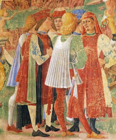 Groep van kooplieden, detail uit Triomf van Ceres, scène uit de maand augustus door Cosimo (attr. to) Tura