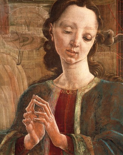 Annunciatie, orgelluik hout in de kathedraal van Ferrara door Cosimo Tura
