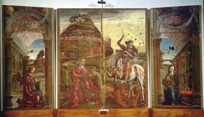 Polyptiek met St. Joris en de Draak en de Aankondiging, 1469 door Cosimo Tura