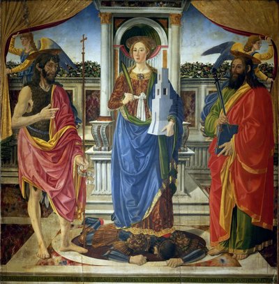 Sint Barbara met Heiligen Johannes de Doper en Matteüs door Cosimo di Lorenzo Rosselli