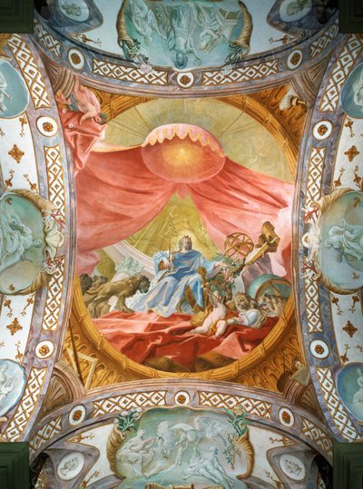 Klooster Sint Emmeran, sinds 1812 residentie van de prinsen Thurn und Taxis: Plafondfresco in de bibliotheek, Koning Salomo ... (fresco) door Cosmas Damian Asam