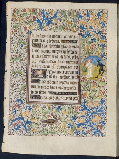 Blad uit een Getijdenboek: Engel die een Duivel Achtervolgt recto en Twee Duivels verso, ca. 1460 door Coëtivy Master